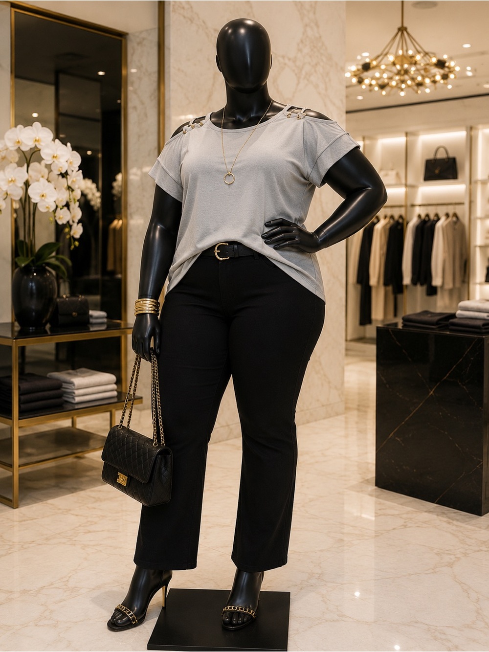 Women's Light Gray Cold-Shoulder Top with Ring Detail